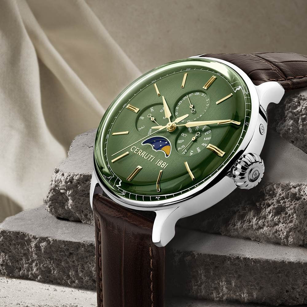 Cerruti 1881 Green Dial Leather Strap Watch for Men