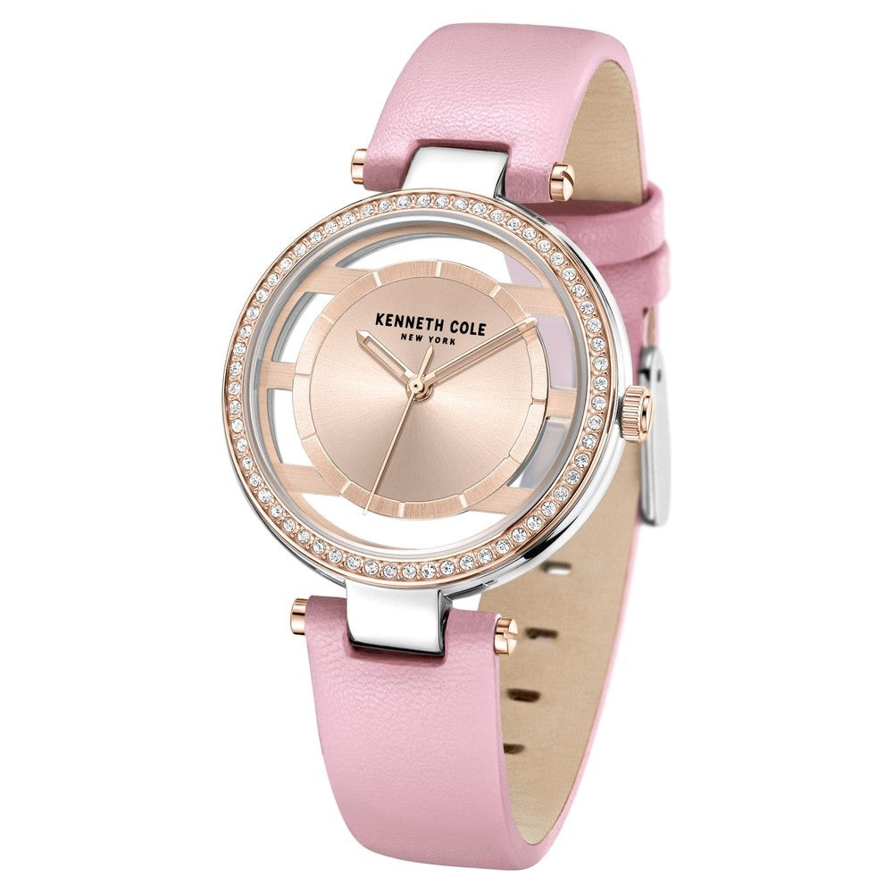 Kenneth Cole Quartz Analog Rose Gold Round Dial Pink Leather Strap Watch For Women