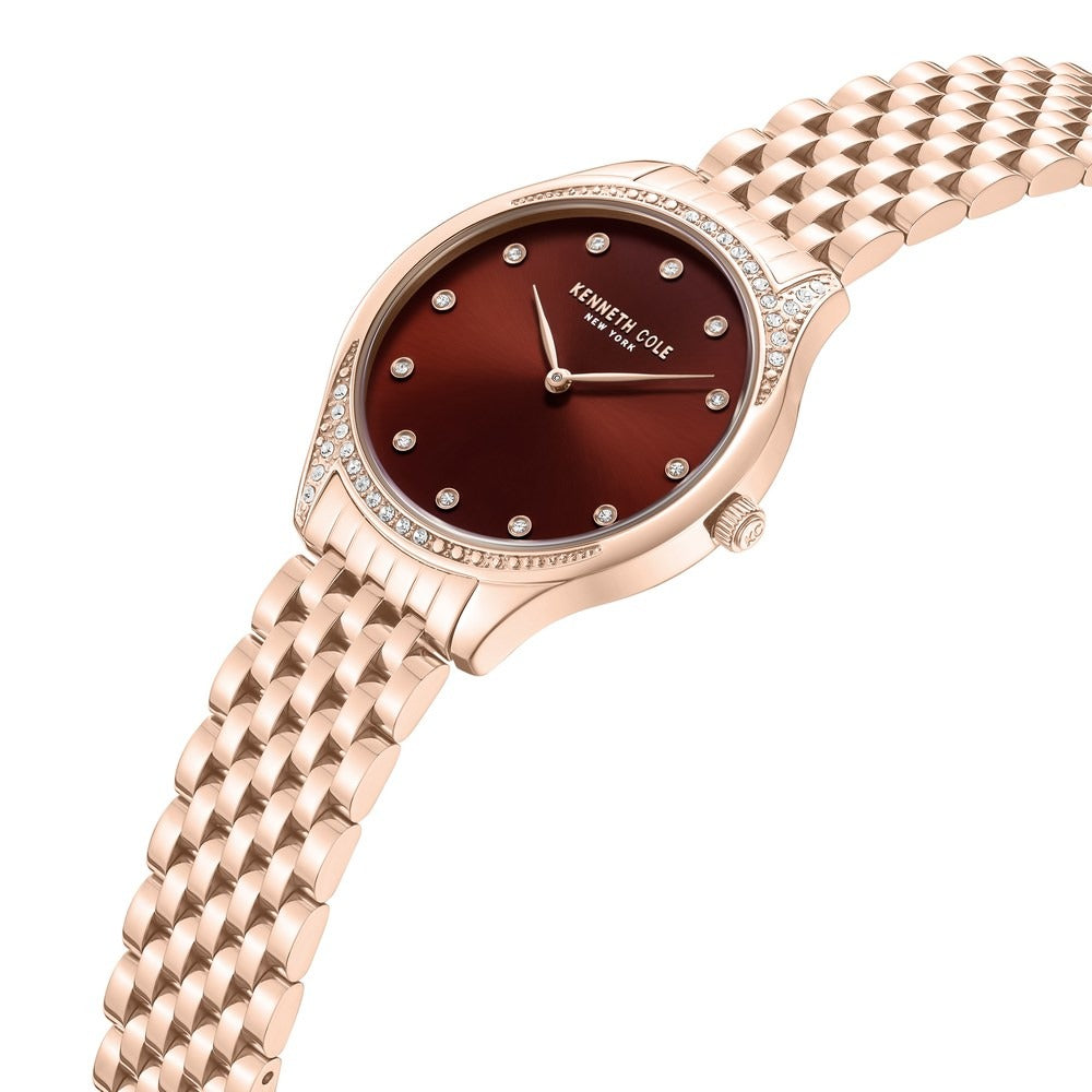 Kenneth Cole Quartz Analog Maroon Dial Rose Gold Colour Stainless Steel Strap Watch For Women