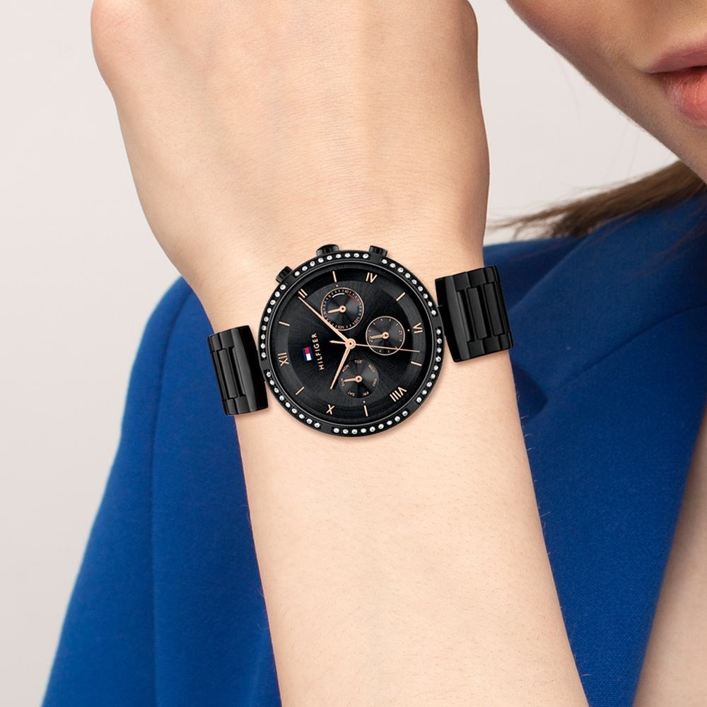 Tommy Hilfiger Quartz Multifunction Black Dial Stainless Steel Strap Watch for Women