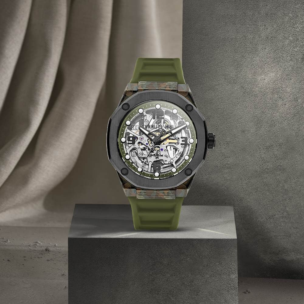 Cerruti 1881 Green Dial Silicone Strap Watch for Men