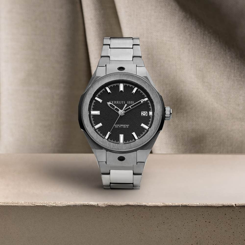 Cerruti 1881 Black Dial Stainless Steel Strap Watch for Men