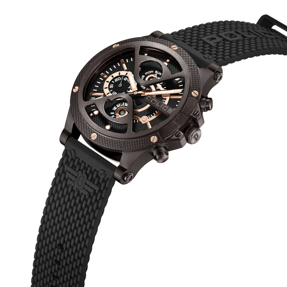 Police Multifunction Black Dial Silicone Strap Watch For Men
