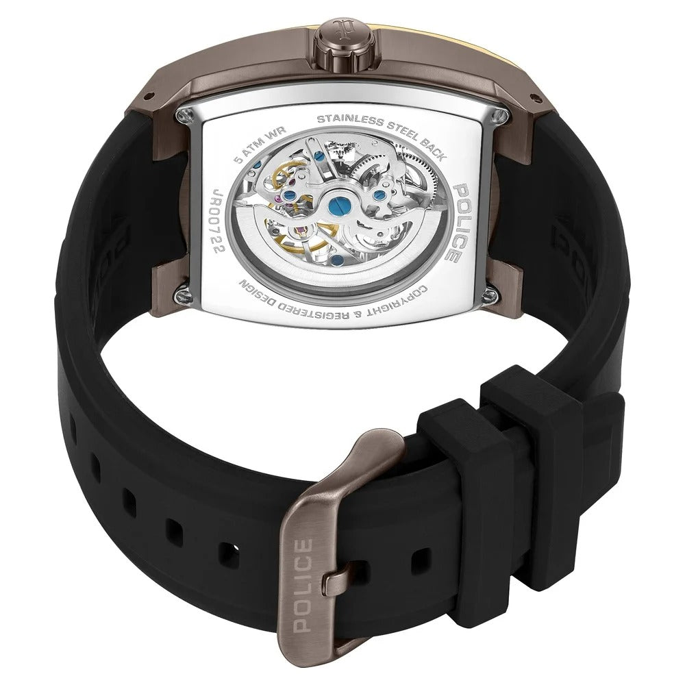Police Automatic With Self Winding Automatic With Self Winding Black Dial Silicone Strap Watch For Men