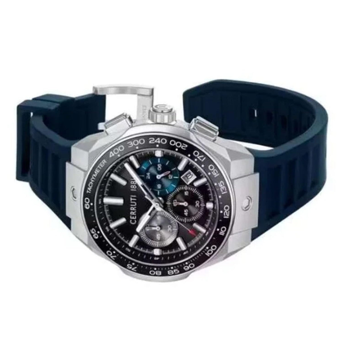 Cerruti FW24 with Chronograph Black Dial Blue Silicon Strap Watch for Men