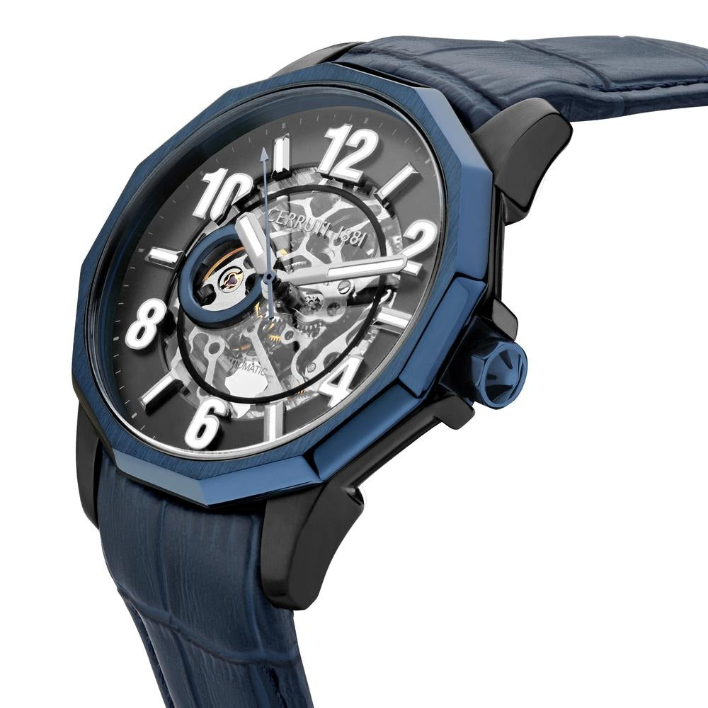 Cerruti 1881 Black Dial Leather Strap Watch for Men