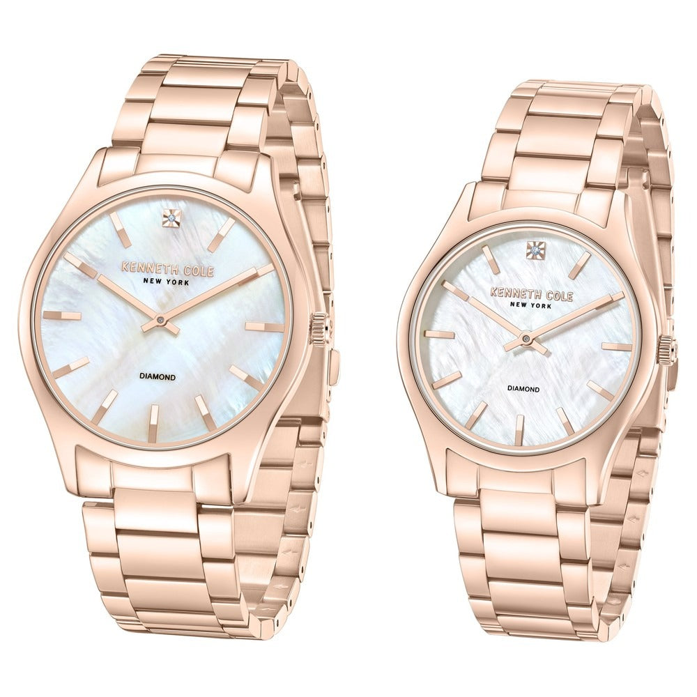 Kenneth Cole Quartz Analog Mother Of Pearl Dial Stainless Steel Strap Watch For Couple