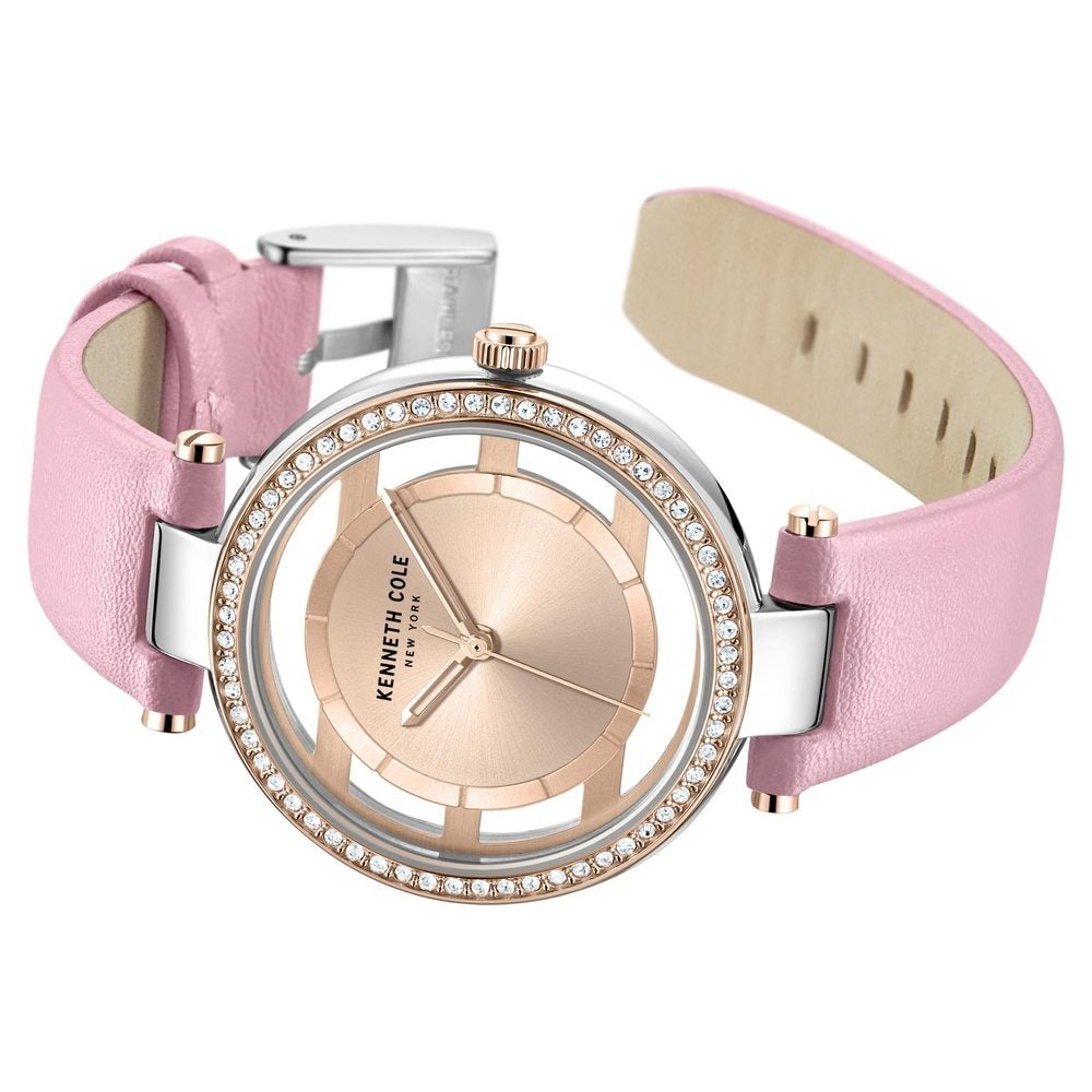 Kenneth Cole Quartz Analog Rose Gold Round Dial Pink Leather Strap Watch For Women