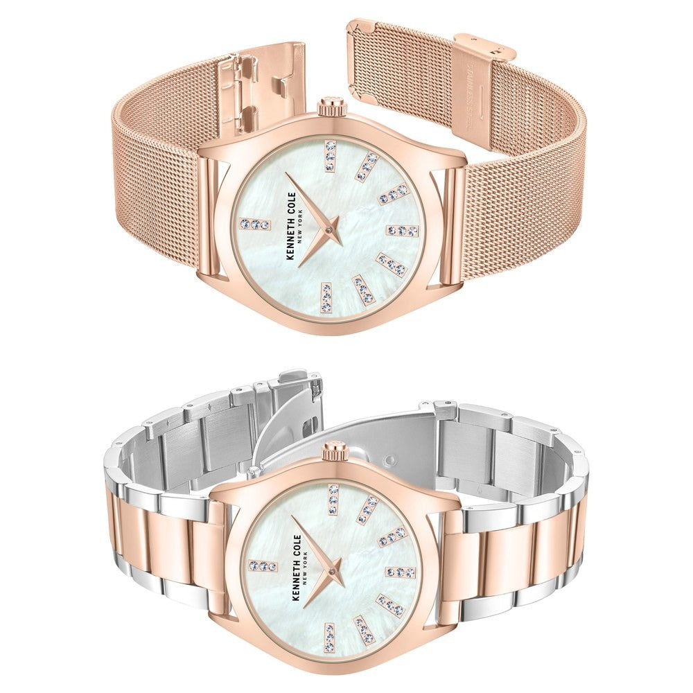 Kenneth Cole Quartz Analog Mother Of Pearl Dial Stainless Steel Interchangeable Strap Watch For Women