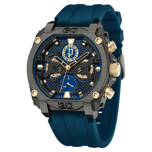 Police Multifunction Blue Dial Blue Color Silicone Strap Watch For Men
