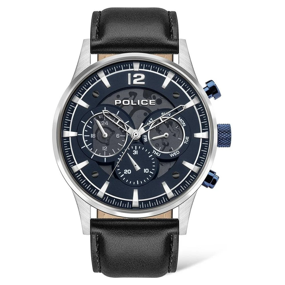 Police Quartz Multifunction Black Dial Leather Strap Watch for Men