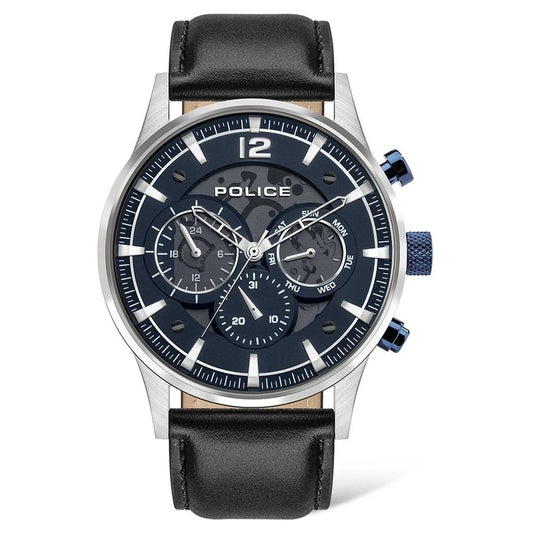 Police Quartz Multifunction Black Dial Leather Strap Watch for Men