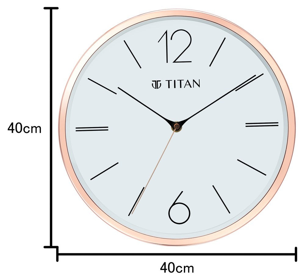 Titan Metallic Wall Clock White Dial with Rose Gold Sleek frame and Silent Sweep Technology - 40.0 cm x 40.0 cm (Large)
