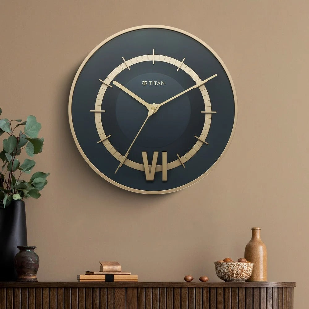 Titan Contemporary Wall Clock with Blue Dial Silent Sweep Technology - 32 cm x 32 cm (Medium)