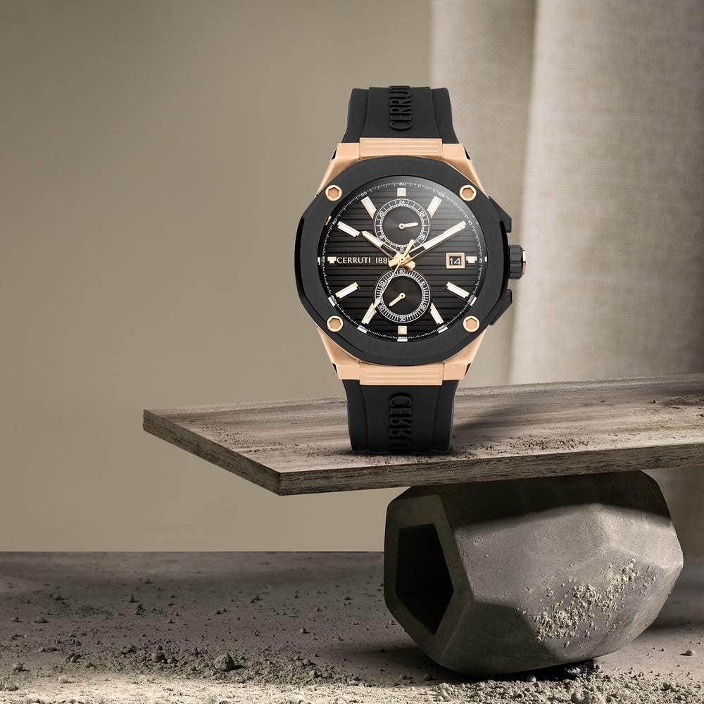 Cerruti 1881 Black Dial Silicone Strap Watch for Men