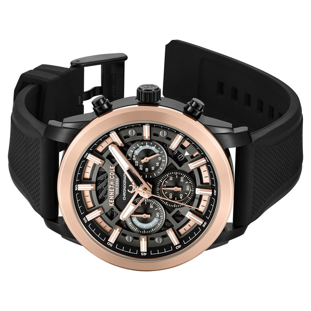 Kenneth Cole Quartz Multifunction Black Dial Black Colour Silicone Strap Watch For Men