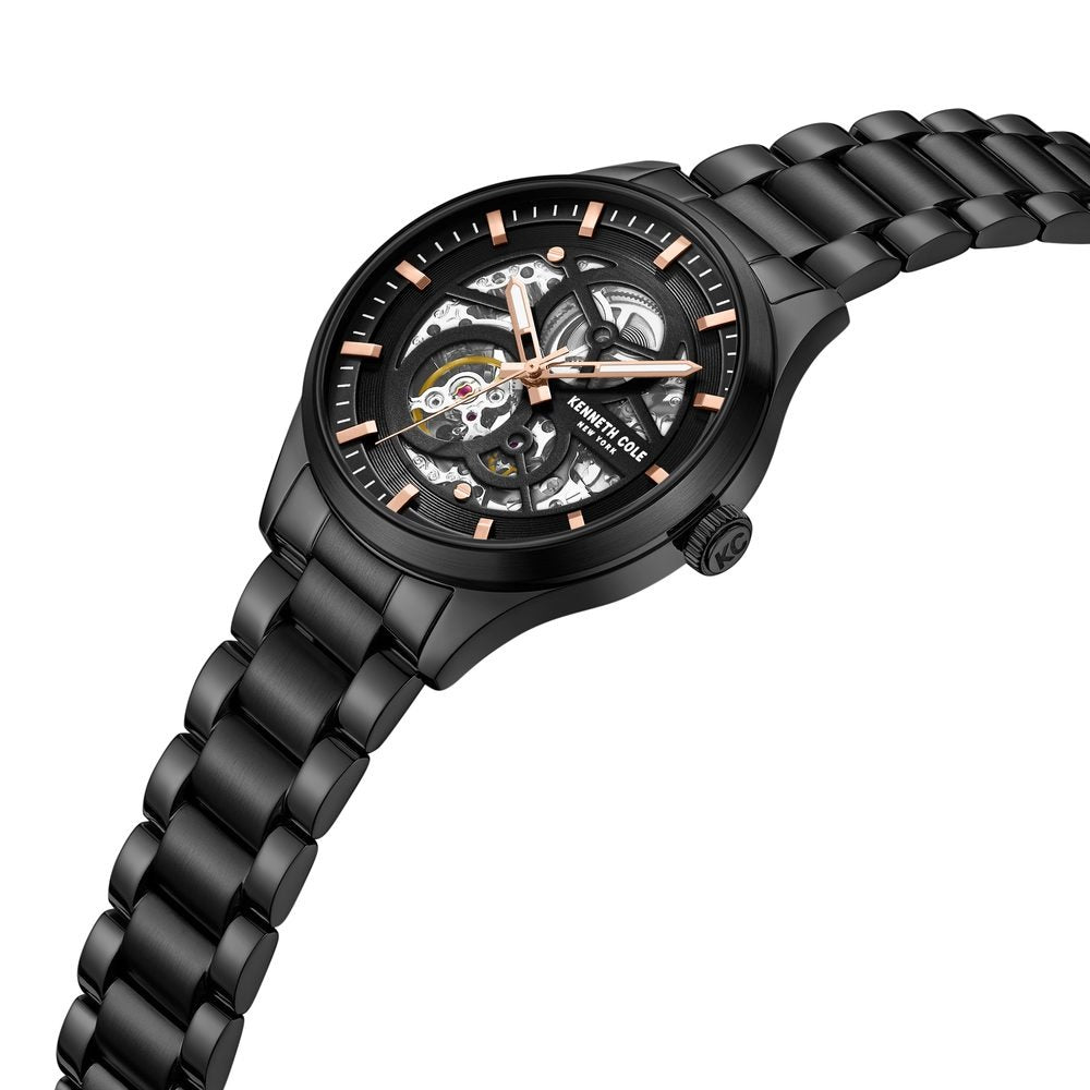 Kenneth Cole Automatic Black Round Dial Black Stainless Steel Strap Watch For Men