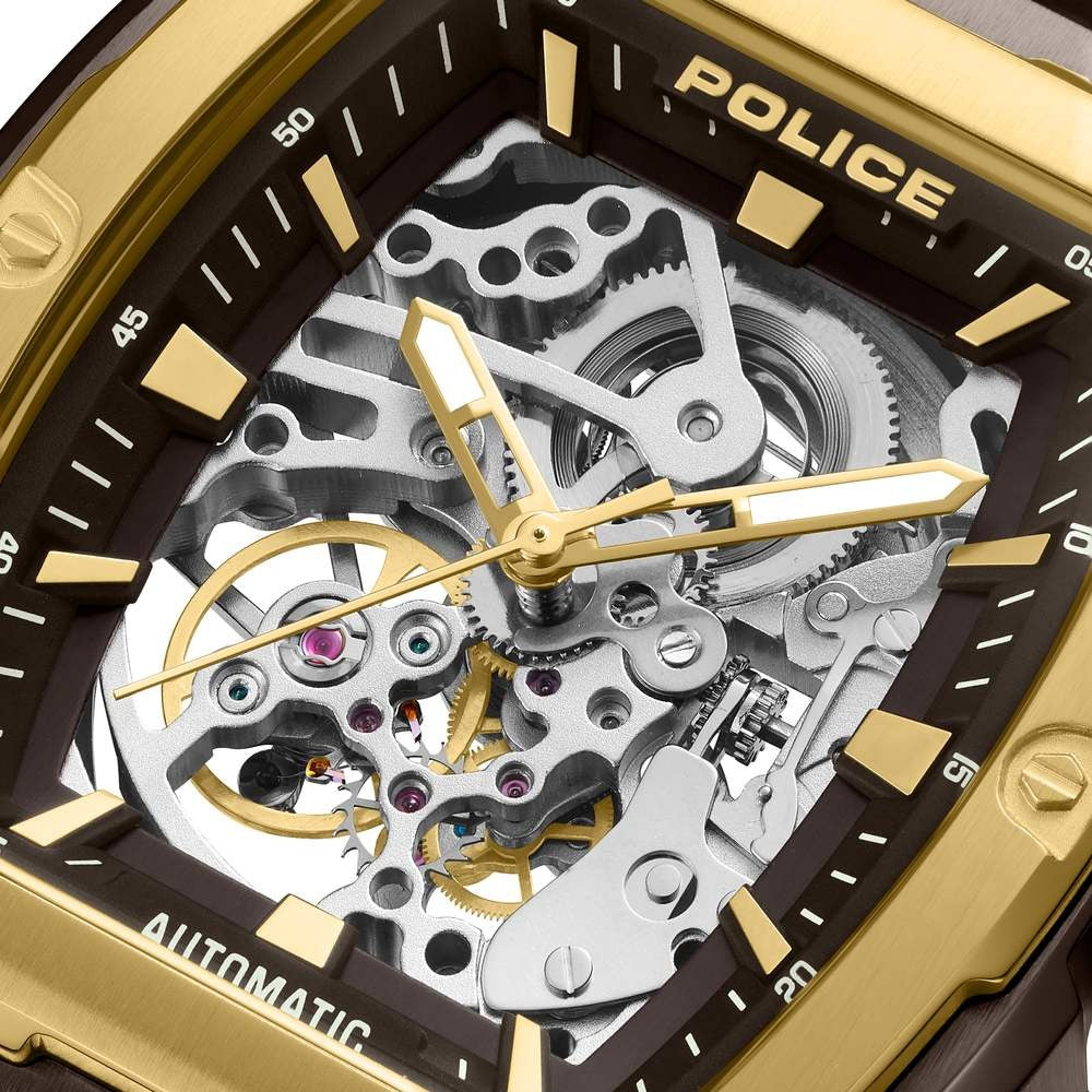 Police Automatic With Self Winding Automatic With Self Winding Black Dial Silicone Strap Watch For Men