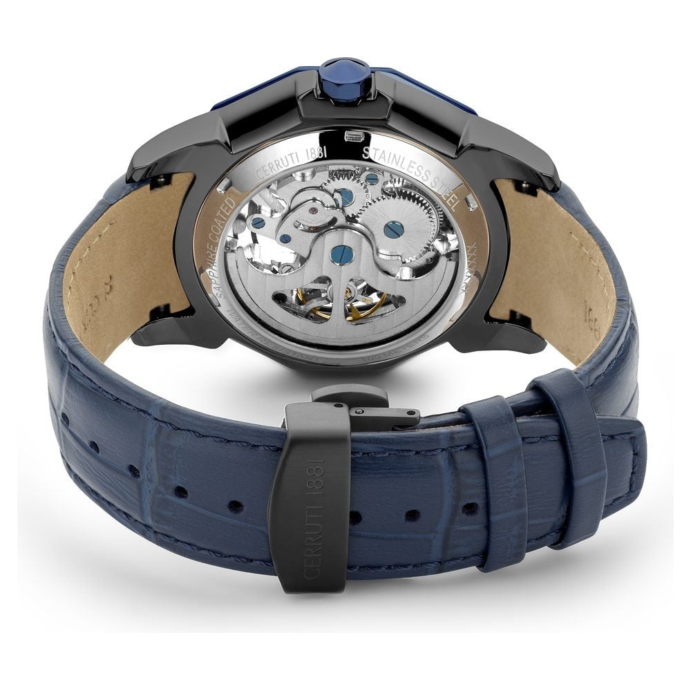 Cerruti 1881 Black Dial Leather Strap Watch for Men