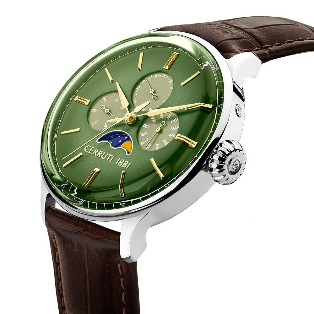 Cerruti 1881 Green Dial Leather Strap Watch for Men