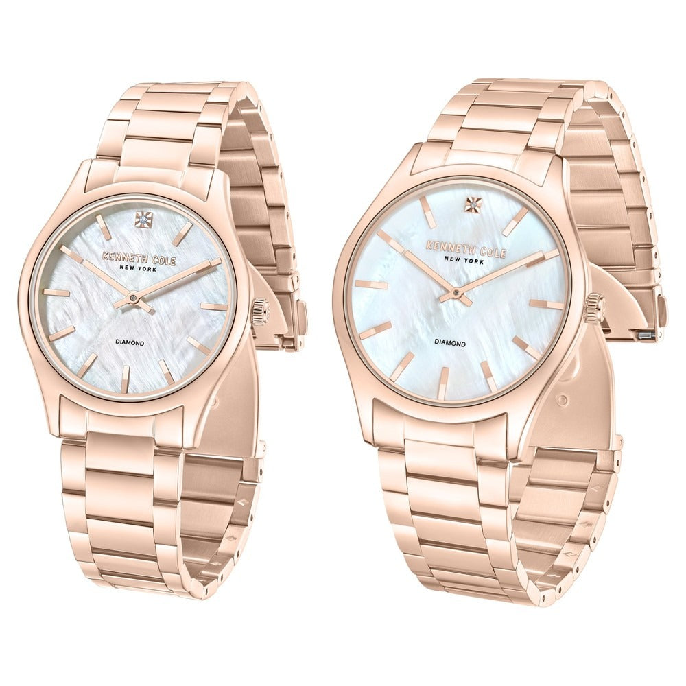 Kenneth Cole Quartz Analog Mother Of Pearl Dial Stainless Steel Strap Watch For Couple