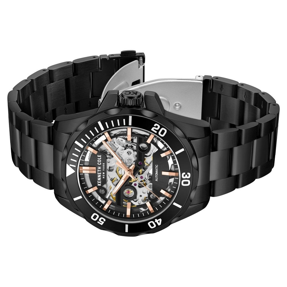Kenneth Cole Automatic Black Dial With Black Stainless Steel Strap Watch For Men