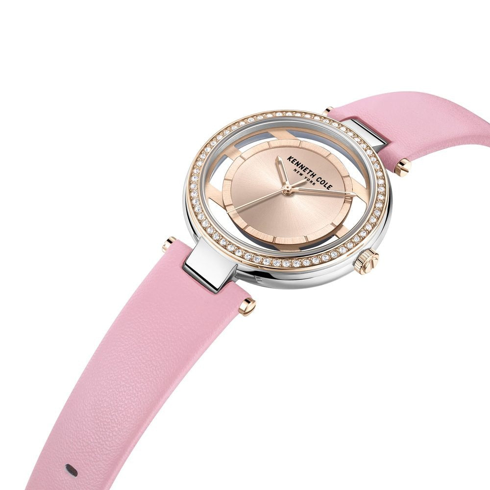 Kenneth Cole Quartz Analog Rose Gold Round Dial Pink Leather Strap Watch For Women