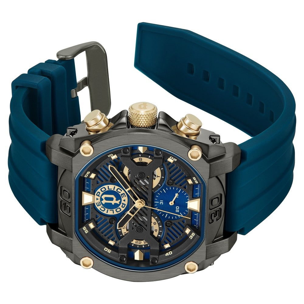 Police Multifunction Blue Dial Blue Color Silicone Strap Watch For Men
