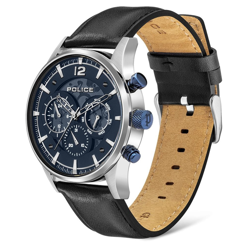 Police Quartz Multifunction Black Dial Leather Strap Watch for Men