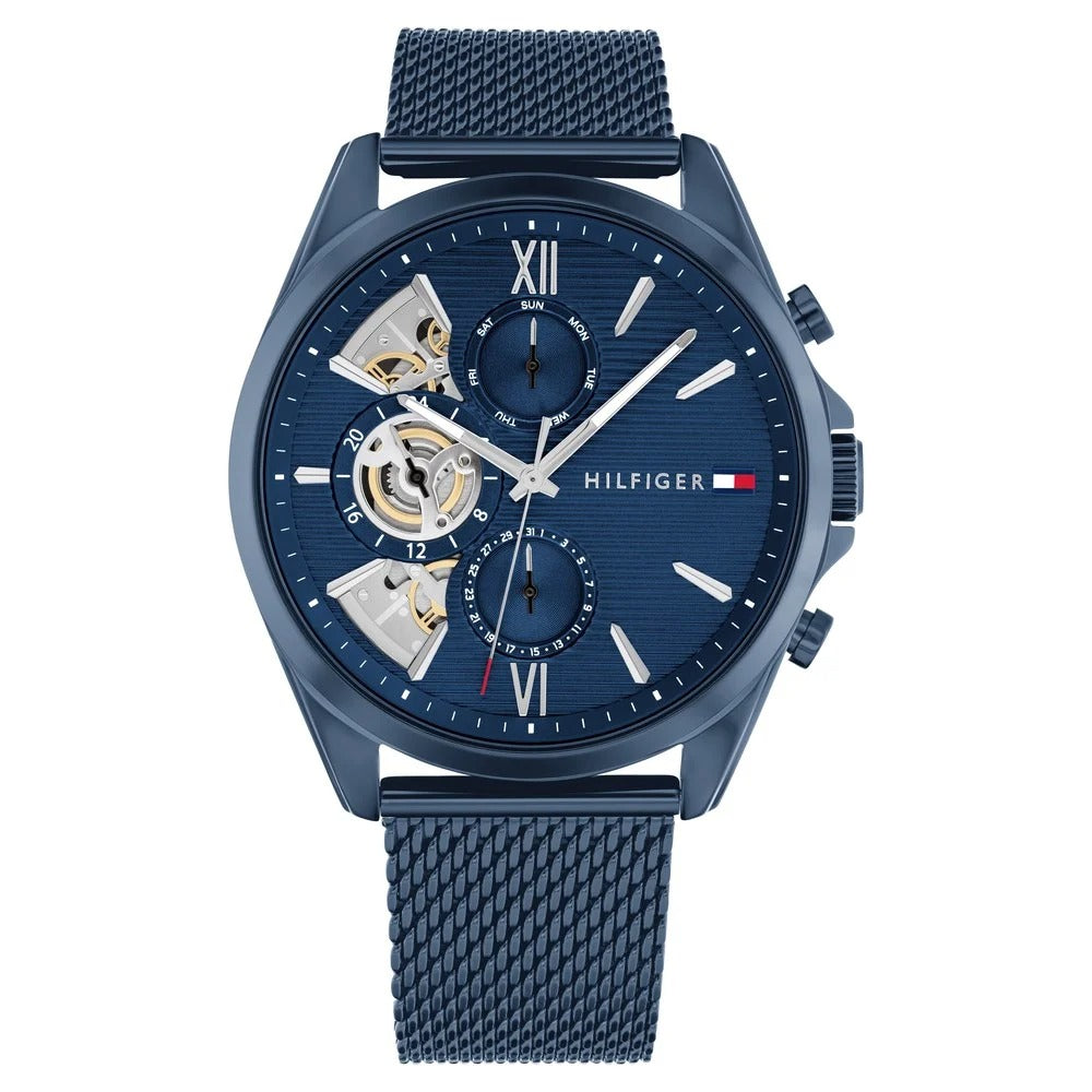 Tommy Hilfiger Multifunction Blue Dial Blue Color Stainless Steel Strap Watch For Men