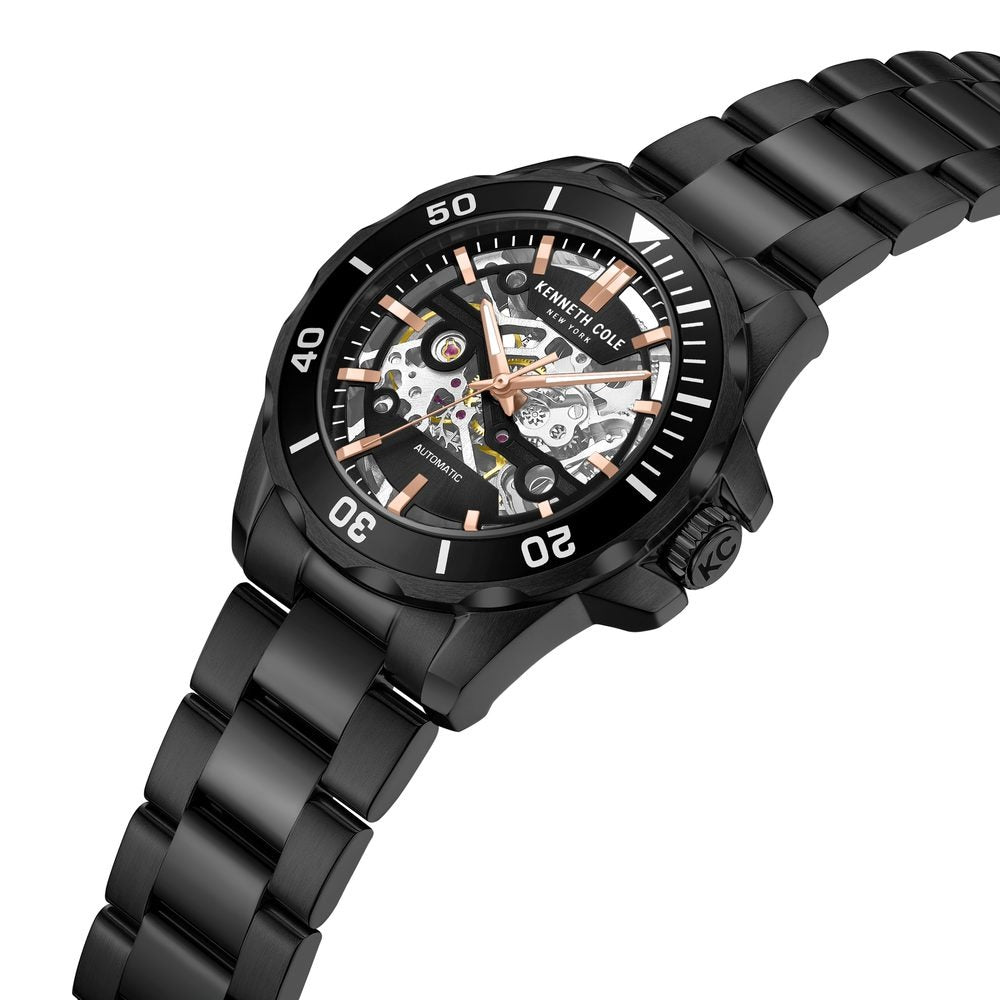 Kenneth Cole Automatic Black Dial With Black Stainless Steel Strap Watch For Men