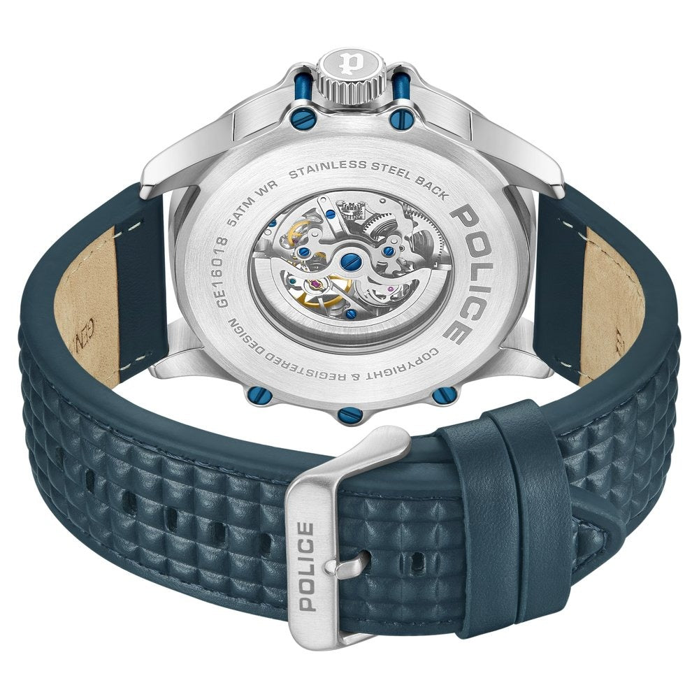 Police Automatic With Self Winding Blue Dial Blue Color Leather Strap Watch For Men