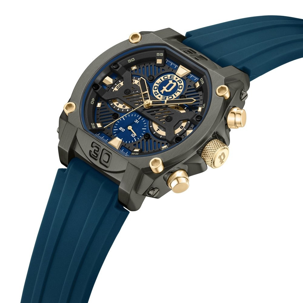 Police Multifunction Blue Dial Blue Color Silicone Strap Watch For Men