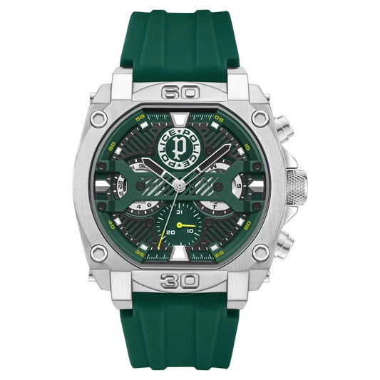 Police Multifunction Green Dial Green Color Silicone Strap Watch For Men