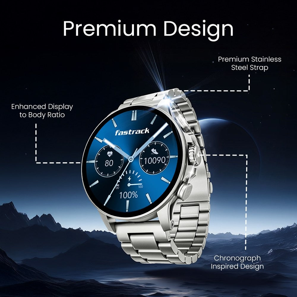 Fastrack Marvellous FX2 Unisex Smart Watch With Silver Metal Strap