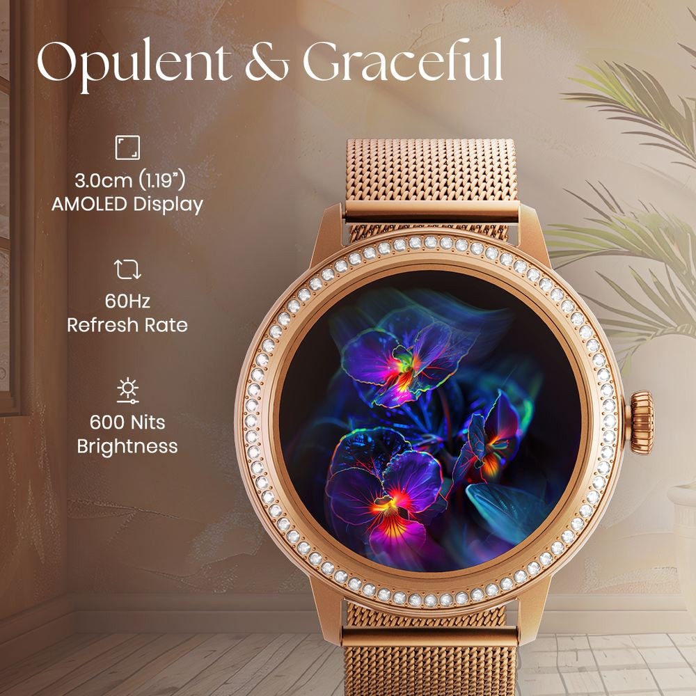Titan Valerie Premium Smartwatch with AllÂ 316L SS construction, Skin Temp. Sensor, Womenâ€™s Health, SingleSync BT Calling
