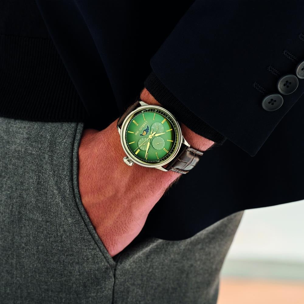 Cerruti 1881 Green Dial Leather Strap Watch for Men