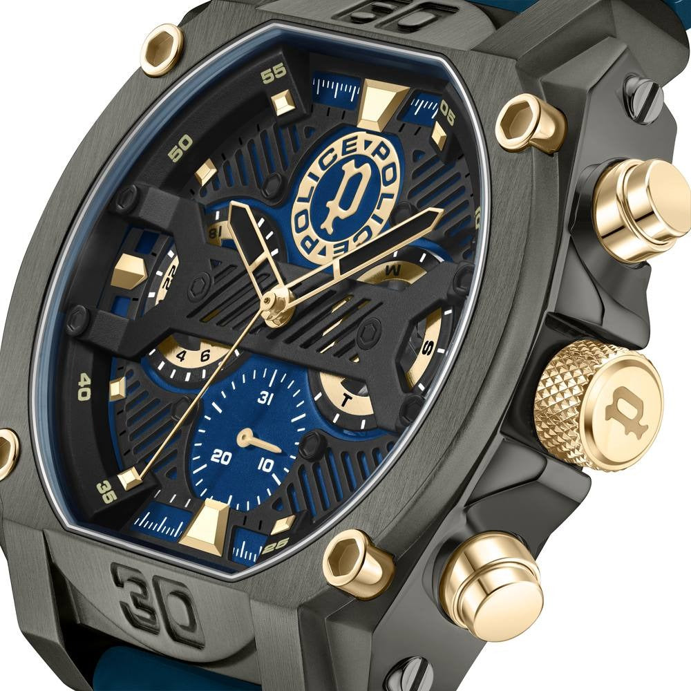 Police Multifunction Blue Dial Blue Color Silicone Strap Watch For Men
