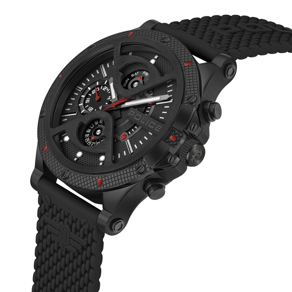 Police Quartz Multifunction Black Dial Silicone Strap Watch for Men