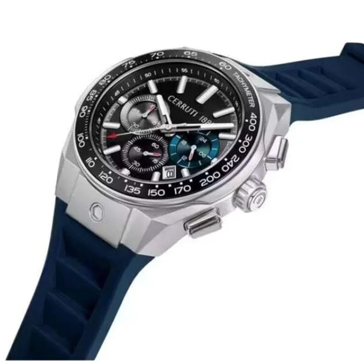 Cerruti FW24 with Chronograph Black Dial Blue Silicon Strap Watch for Men