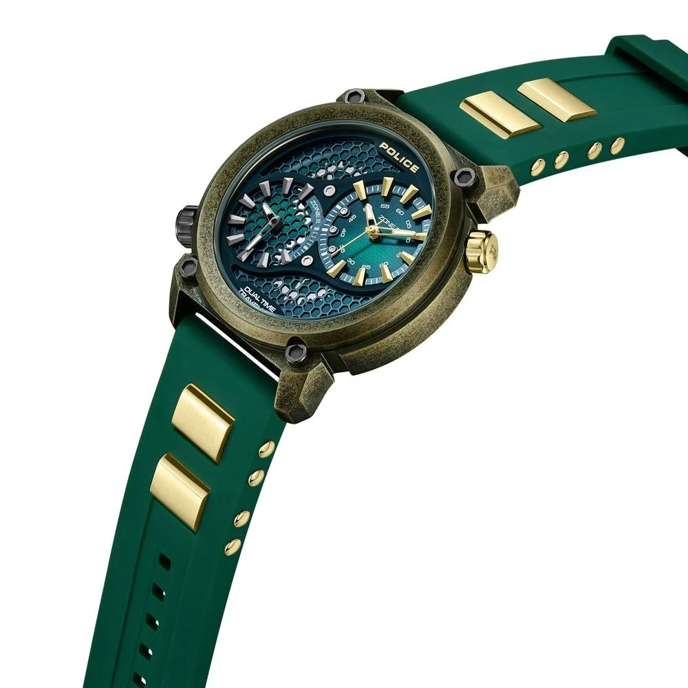 Police Quartz Analog Black Dial Green Colour Silicone Strap Watch For Men