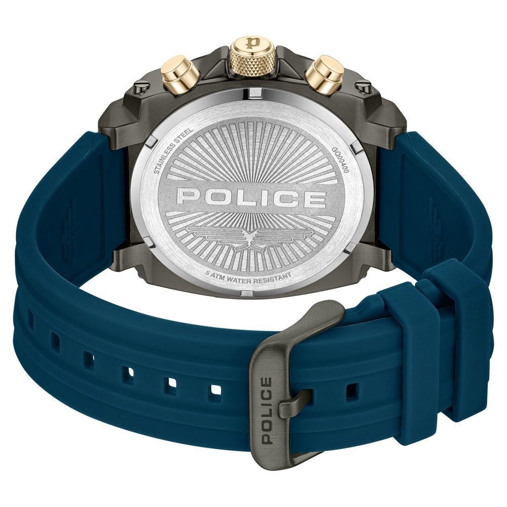 Police Multifunction Blue Dial Blue Color Silicone Strap Watch For Men