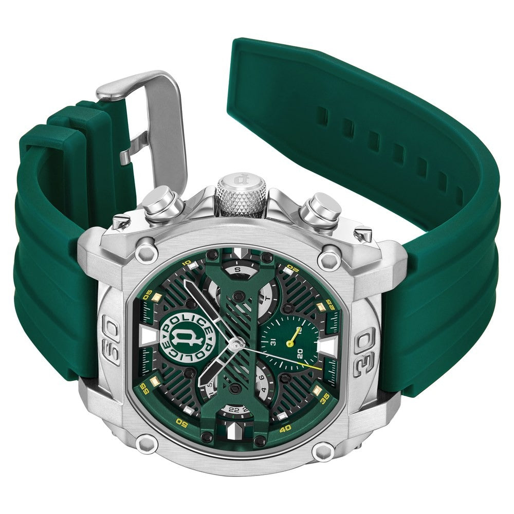 Police Multifunction Green Dial Green Color Silicone Strap Watch For Men