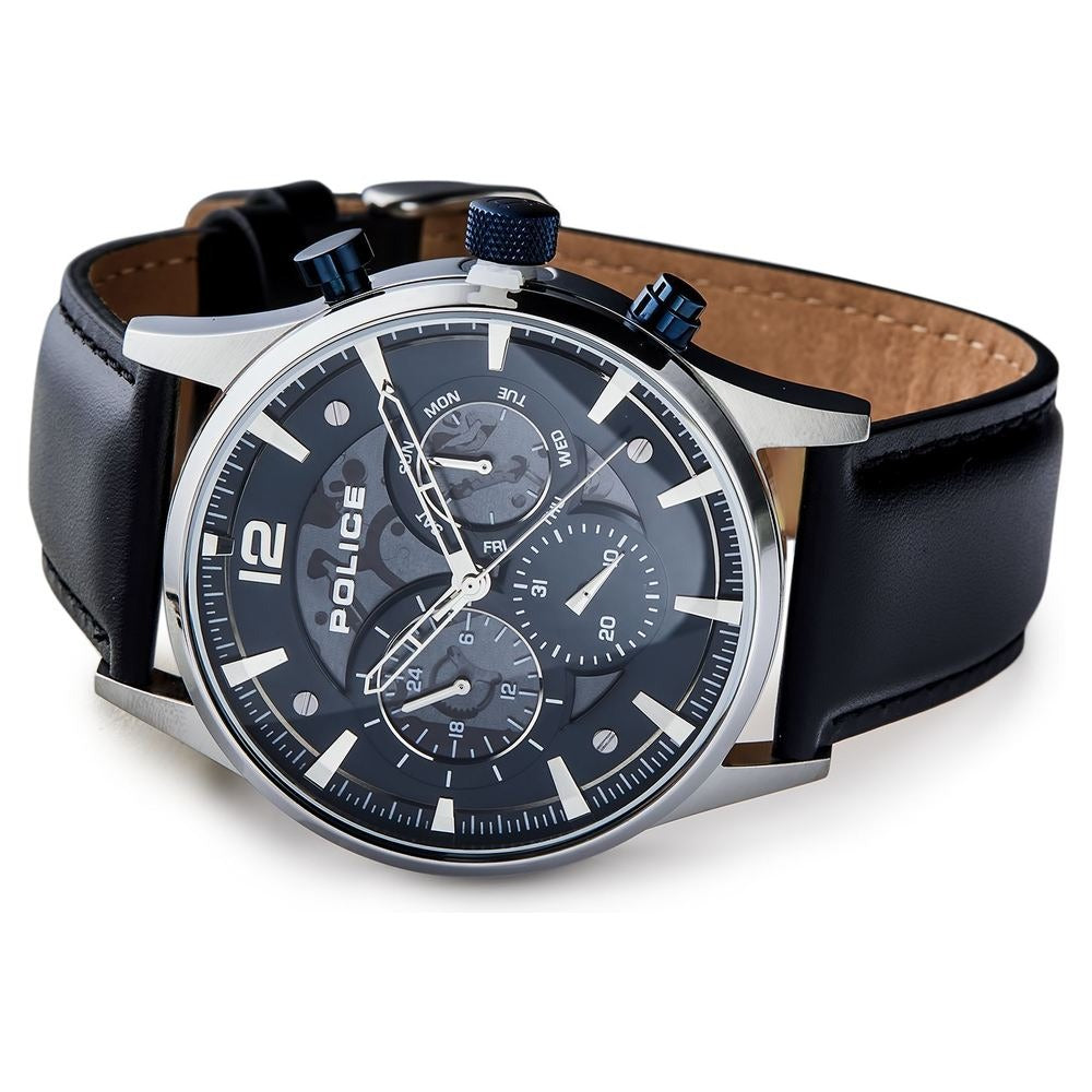 Police Quartz Multifunction Black Dial Leather Strap Watch for Men