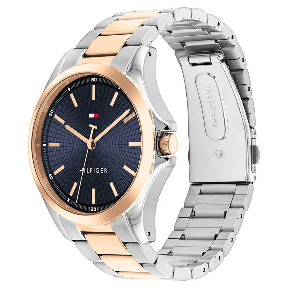 Tommy Hilfiger Quartz Analog Blue Dial Two Toned Stainless Steel Strap Watch For Men