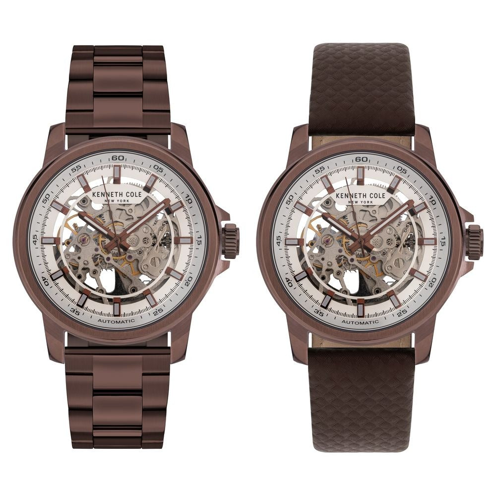 Kenneth Cole Automatic Silver Dial Leather Strap Watch for Men