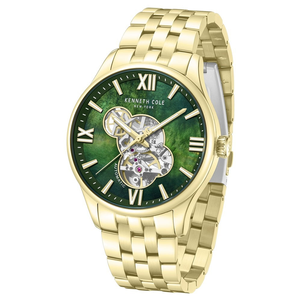 Kenneth Cole Automatic Automatic Green Dial Golden Stainless Steel Strap Watch For Men