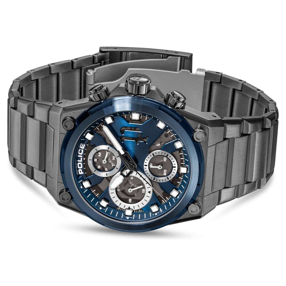 Police Multifunction Blue Dial Grey Stainless Steel Strap Watch For Men
