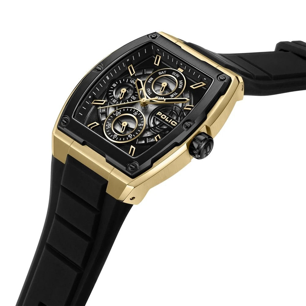 Police Quartz Multifunction Black Dial Black Silicone Strap Watch for Men