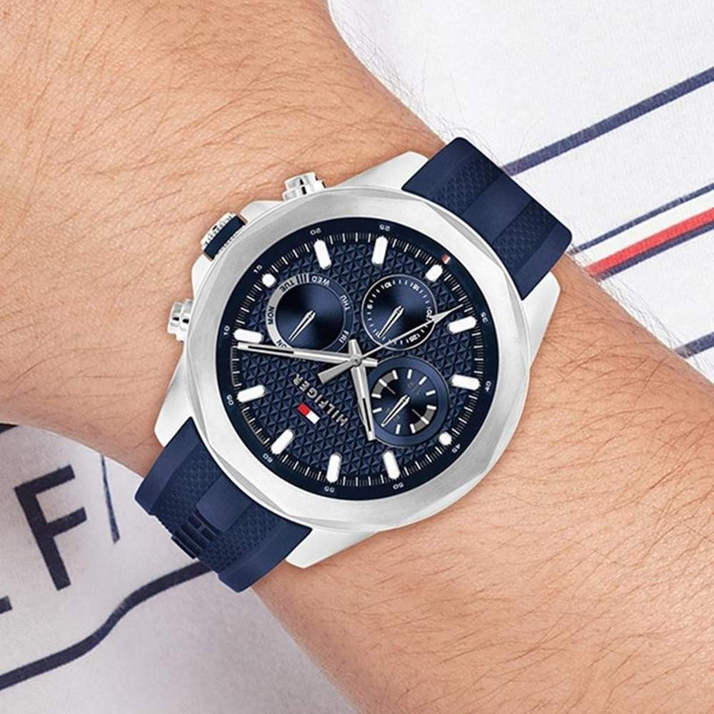 Tommy Hilfiger Quartz Multifunction Blue Dial Blue Silicone Strap Watch For Men